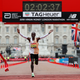 Kenya’s Eliud Kipchoge celebrates winning the men’s race and setting a new course record for London Marathon last month